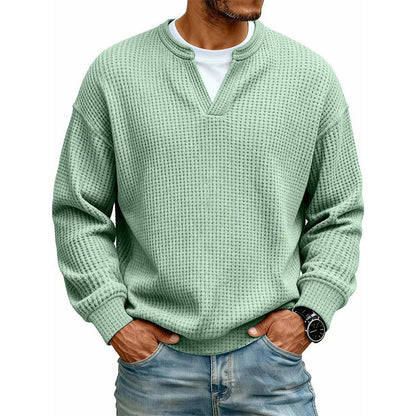 👕 Mock-Layer Waffle Long Sleeve Tee – Mock-Layer Neckline & Textured Waffle Finish | Perfect for Commute, City Outings & Casual Wear ✨