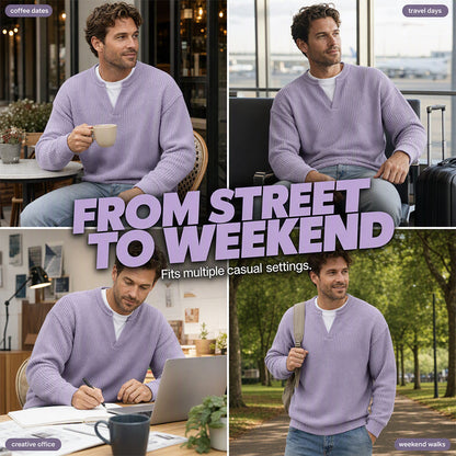 👕 Mock-Layer Waffle Long Sleeve Tee – Mock-Layer Neckline & Textured Waffle Finish | Perfect for Commute, City Outings & Casual Wear ✨