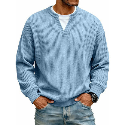 👕 Mock-Layer Waffle Long Sleeve Tee – Mock-Layer Neckline & Textured Waffle Finish | Perfect for Commute, City Outings & Casual Wear ✨