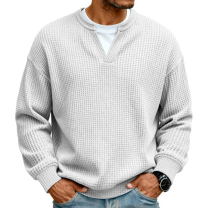 👕 Mock-Layer Waffle Long Sleeve Tee – Mock-Layer Neckline & Textured Waffle Finish | Perfect for Commute, City Outings & Casual Wear ✨