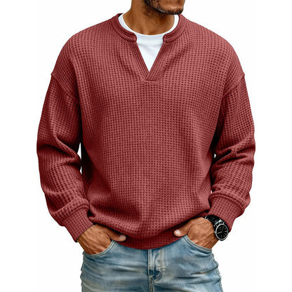 👕 Mock-Layer Waffle Long Sleeve Tee – Mock-Layer Neckline & Textured Waffle Finish | Perfect for Commute, City Outings & Casual Wear ✨