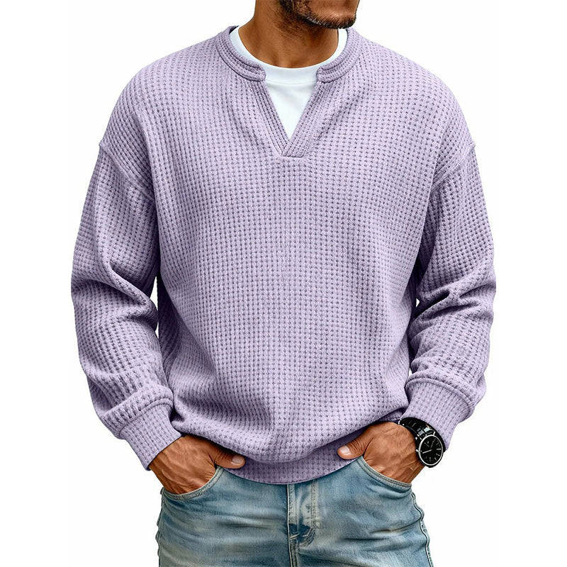 👕 Mock-Layer Waffle Long Sleeve Tee – Mock-Layer Neckline & Textured Waffle Finish | Perfect for Commute, City Outings & Casual Wear ✨