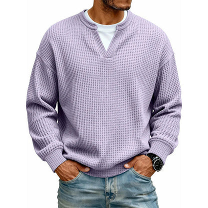 👕 Mock-Layer Waffle Long Sleeve Tee – Mock-Layer Neckline & Textured Waffle Finish | Perfect for Commute, City Outings & Casual Wear ✨