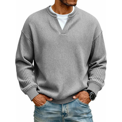 👕 Mock-Layer Waffle Long Sleeve Tee – Mock-Layer Neckline & Textured Waffle Finish | Perfect for Commute, City Outings & Casual Wear ✨