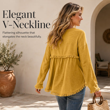 ☁️Relaxed Comfort, Everyday Wear👚 Women's V-Neck Long Sleeve Top – Lightweight Fabric, Easy to Style ✨