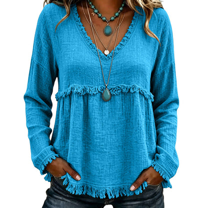 ☁️Relaxed Comfort, Everyday Wear👚 Women's V-Neck Long Sleeve Top – Lightweight Fabric, Easy to Style ✨