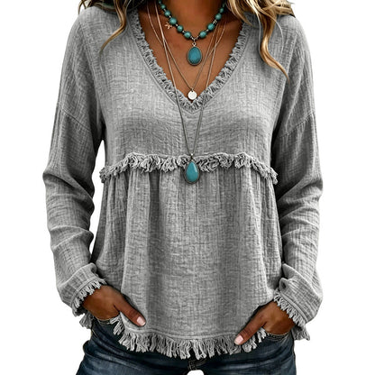☁️Relaxed Comfort, Everyday Wear👚 Women's V-Neck Long Sleeve Top – Lightweight Fabric, Easy to Style ✨