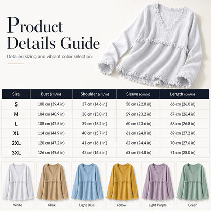 ☁️Relaxed Comfort, Everyday Wear👚 Women's V-Neck Long Sleeve Top – Lightweight Fabric, Easy to Style ✨