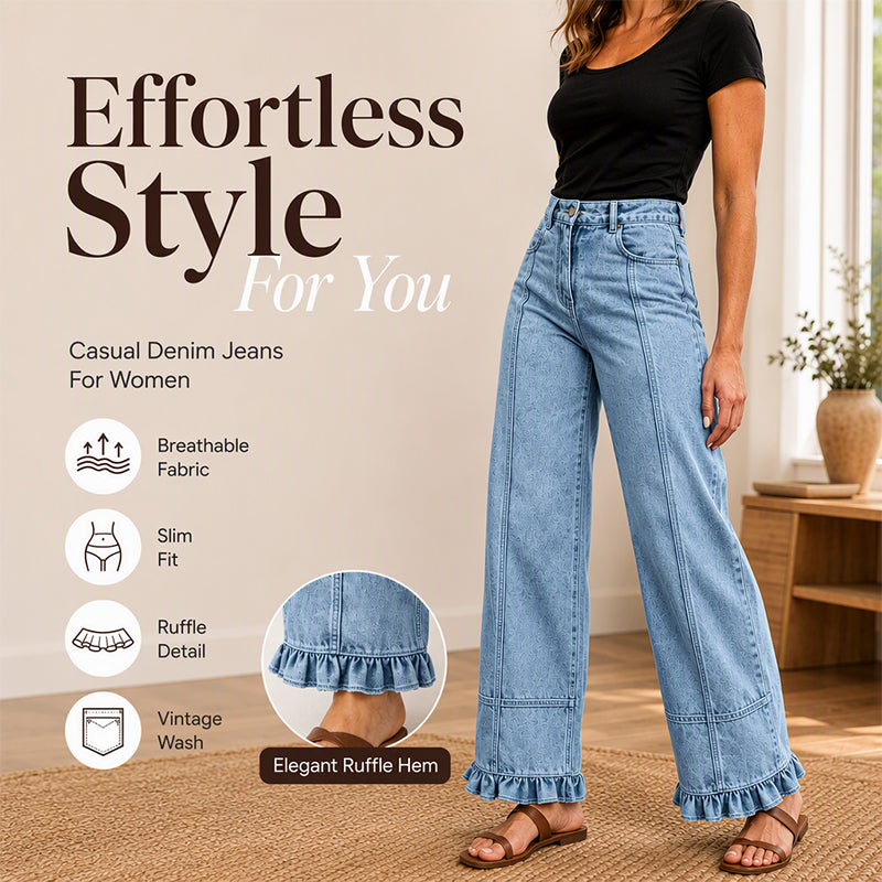 👖Ruffle Hem, Relaxed Denim✨ Women's Ruffle-Hem Relaxed-Fit Jeans – Sweet & Standout Style ✨