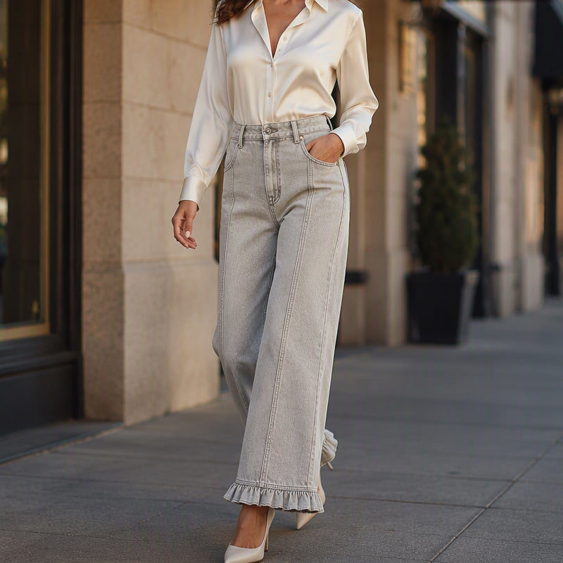 👖Ruffle Hem, Relaxed Denim✨ Women's Ruffle-Hem Relaxed-Fit Jeans – Sweet & Standout Style ✨