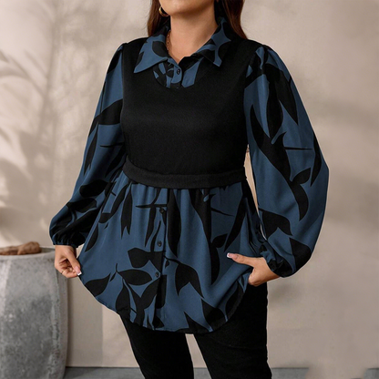☁️Relaxed Plus Size, All-Day Comfort👚 Women's Faux Layered Shirt – XL-4XL & Soft Blend | Perfect for All Body Types, All-Day Ease, No Clinging ✨