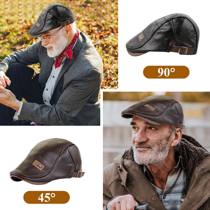 🛡️Premium PU Leather, Fine Craftsmanship🧢 Men's Ivy Cap – Detailed Stitching & Classic Fit