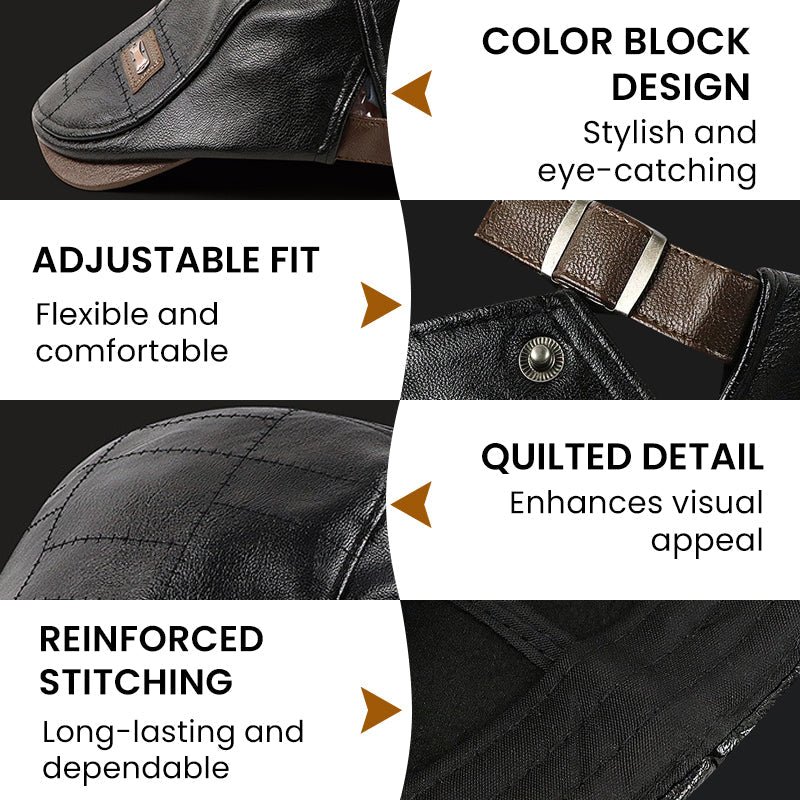 🛡️Premium PU Leather, Fine Craftsmanship🧢 Men's Ivy Cap – Detailed Stitching & Classic Fit