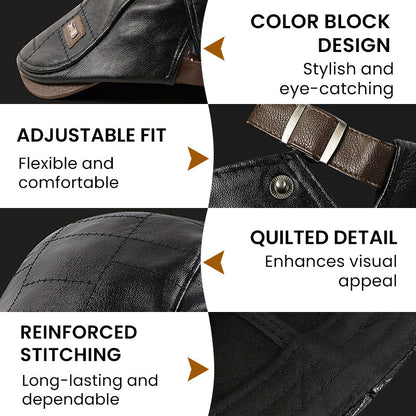🛡️Premium PU Leather, Fine Craftsmanship🧢 Men's Ivy Cap – Detailed Stitching & Classic Fit