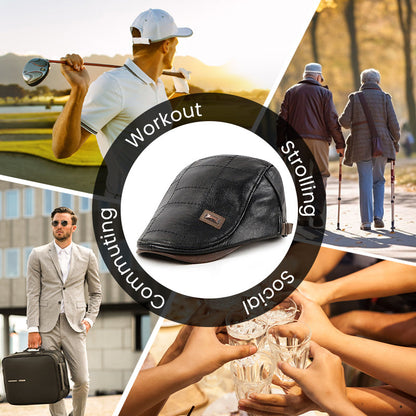 🛡️Premium PU Leather, Fine Craftsmanship🧢 Men's Ivy Cap – Detailed Stitching & Classic Fit