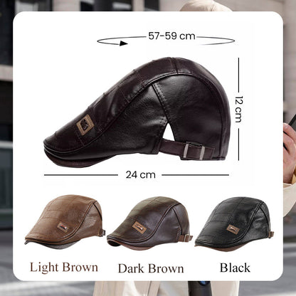 🛡️Premium PU Leather, Fine Craftsmanship🧢 Men's Ivy Cap – Detailed Stitching & Classic Fit