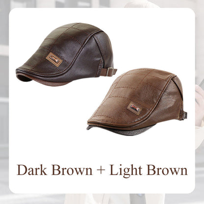 🛡️Premium PU Leather, Fine Craftsmanship🧢 Men's Ivy Cap – Detailed Stitching & Classic Fit
