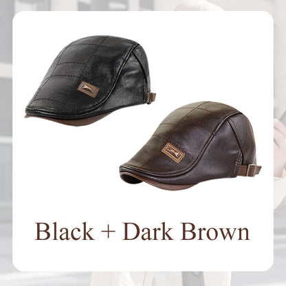 🛡️Premium PU Leather, Fine Craftsmanship🧢 Men's Ivy Cap – Detailed Stitching & Classic Fit