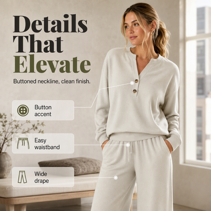 ✨Flattering Drape, Elongating Silhouette – Women's Relaxed Top & Wide-Leg Pants Set ✨