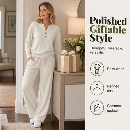 ✨Flattering Drape, Elongating Silhouette – Women's Relaxed Top & Wide-Leg Pants Set ✨