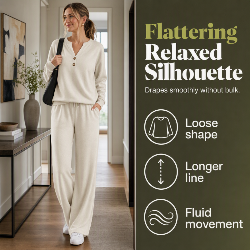 ✨Flattering Drape, Elongating Silhouette – Women's Relaxed Top & Wide-Leg Pants Set ✨