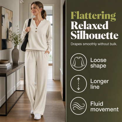 ✨Flattering Drape, Elongating Silhouette – Women's Relaxed Top & Wide-Leg Pants Set ✨