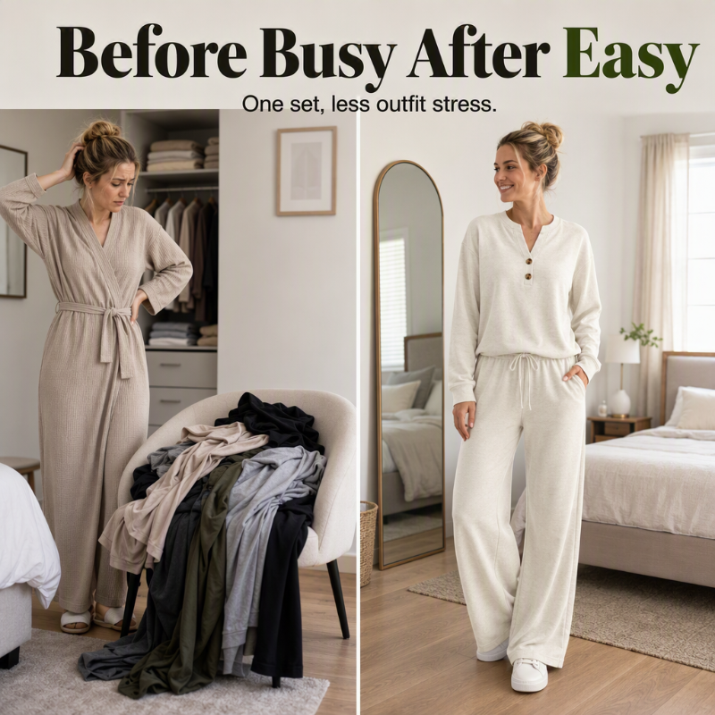 ✨Flattering Drape, Elongating Silhouette – Women's Relaxed Top & Wide-Leg Pants Set ✨