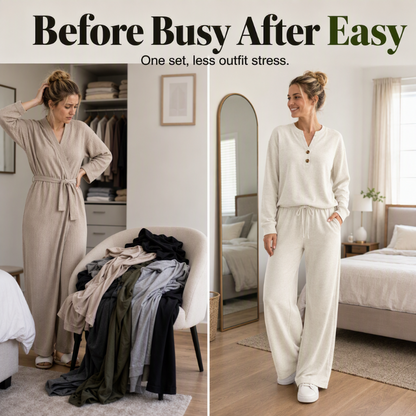 ✨Flattering Drape, Elongating Silhouette – Women's Relaxed Top & Wide-Leg Pants Set ✨