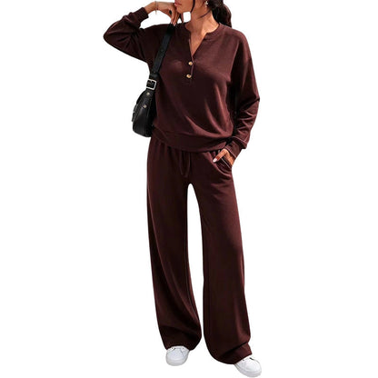 ✨Flattering Drape, Elongating Silhouette – Women's Relaxed Top & Wide-Leg Pants Set ✨