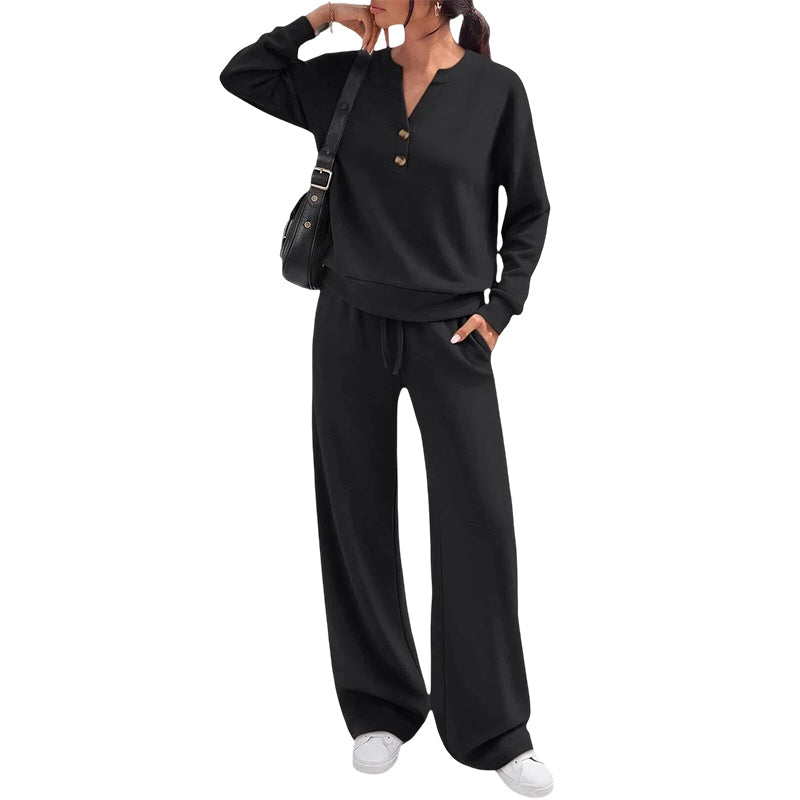 ✨Flattering Drape, Elongating Silhouette – Women's Relaxed Top & Wide-Leg Pants Set ✨