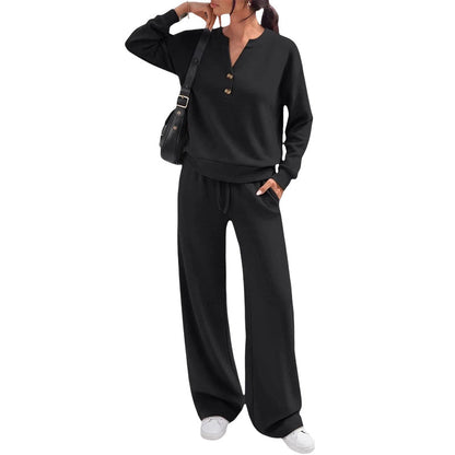 ✨Flattering Drape, Elongating Silhouette – Women's Relaxed Top & Wide-Leg Pants Set ✨