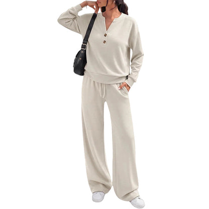 ✨Flattering Drape, Elongating Silhouette – Women's Relaxed Top & Wide-Leg Pants Set ✨