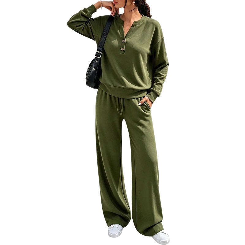 ✨Flattering Drape, Elongating Silhouette – Women's Relaxed Top & Wide-Leg Pants Set ✨