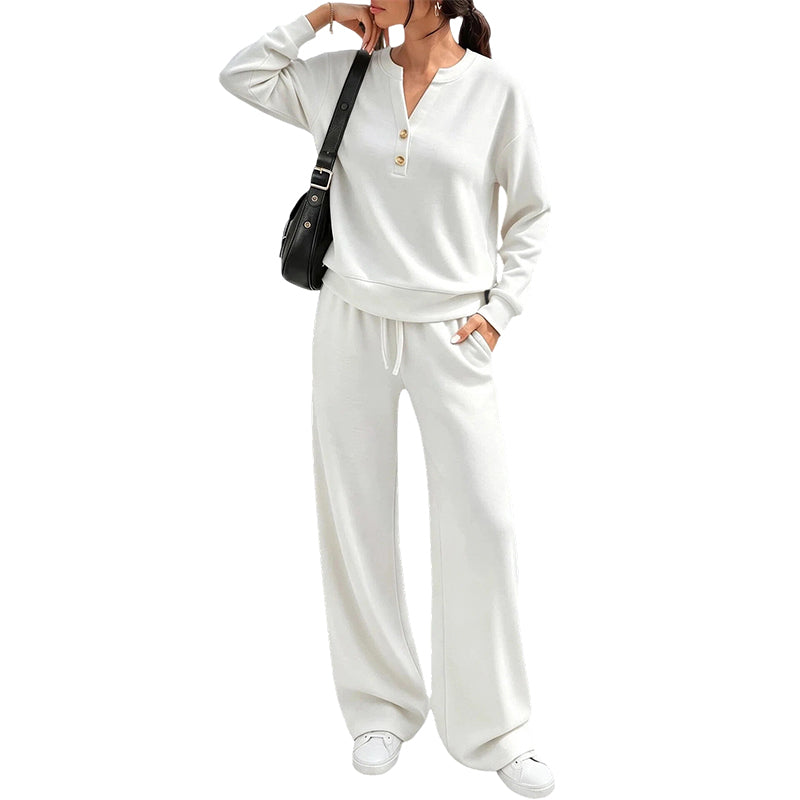 ✨Flattering Drape, Elongating Silhouette – Women's Relaxed Top & Wide-Leg Pants Set ✨