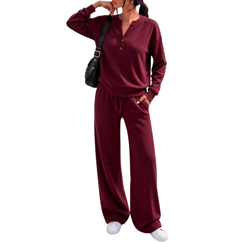 ✨Flattering Drape, Elongating Silhouette – Women's Relaxed Top & Wide-Leg Pants Set ✨