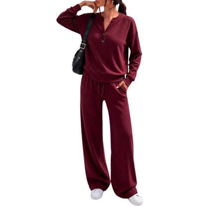 ✨Flattering Drape, Elongating Silhouette – Women's Relaxed Top & Wide-Leg Pants Set ✨