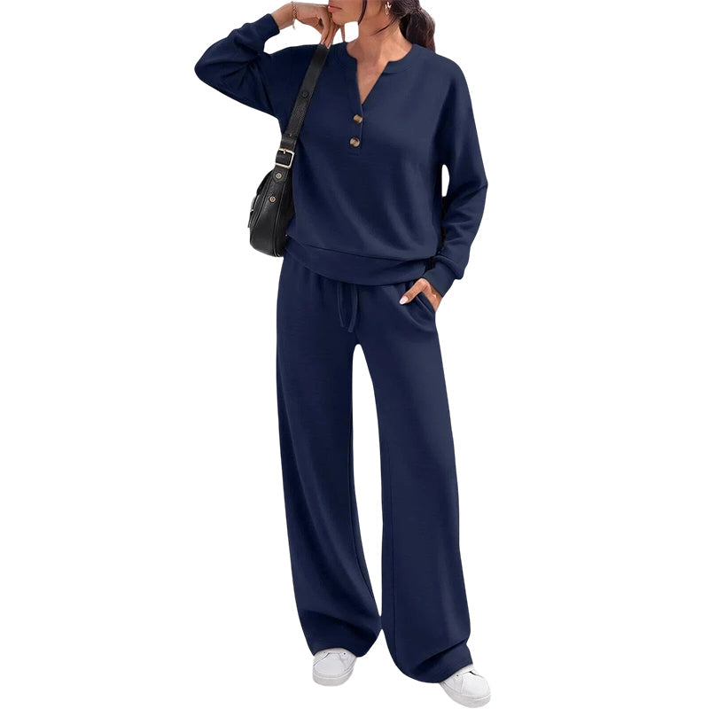 ✨Flattering Drape, Elongating Silhouette – Women's Relaxed Top & Wide-Leg Pants Set ✨