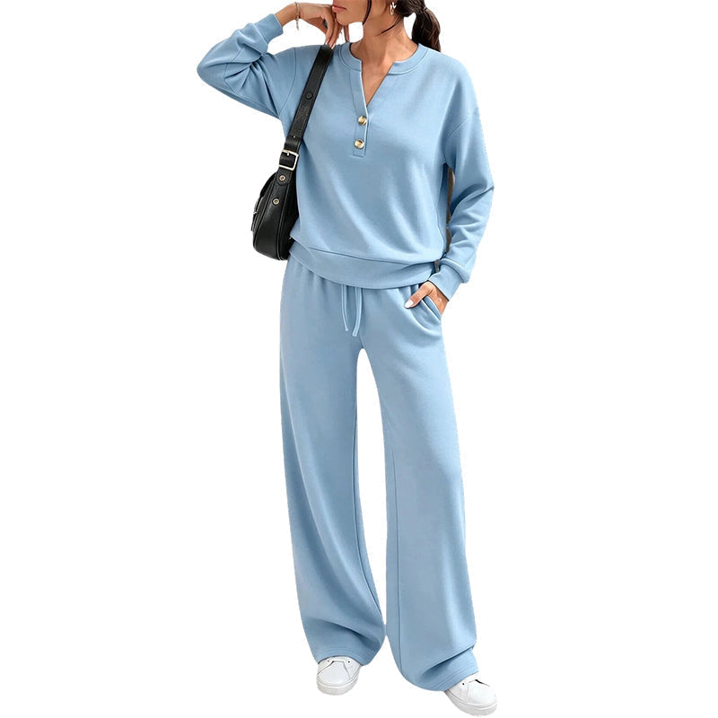 ✨Flattering Drape, Elongating Silhouette – Women's Relaxed Top & Wide-Leg Pants Set ✨