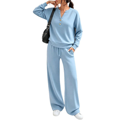 ✨Flattering Drape, Elongating Silhouette – Women's Relaxed Top & Wide-Leg Pants Set ✨