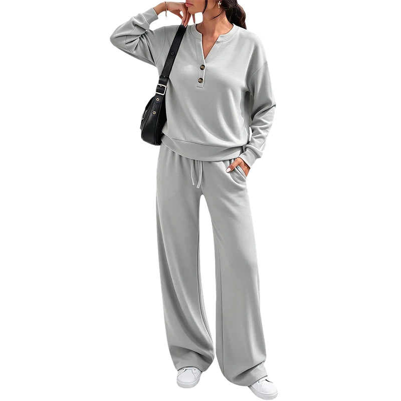 ✨Flattering Drape, Elongating Silhouette – Women's Relaxed Top & Wide-Leg Pants Set ✨