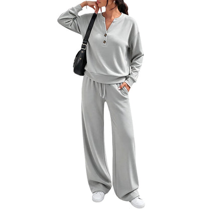 ✨Flattering Drape, Elongating Silhouette – Women's Relaxed Top & Wide-Leg Pants Set ✨