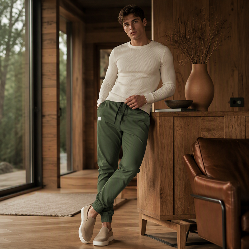 🏃Elastic Ankle, Sporty Casual👖 Men's Slim Fit Casual Pants – Drawstring Waist & Elastic Cuffs