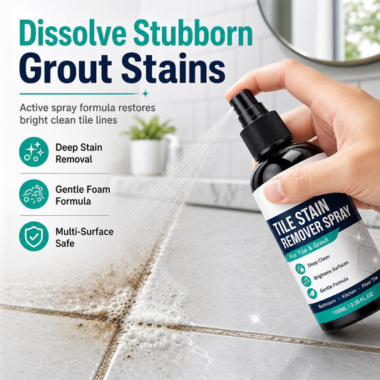 🛡️Gentle on Tiles, Deep Cleaning🧽 Grout Stain Remover Spray – Protects Tile Shine | Perfect for Delicate Tiles, Removes Grime While Preserving Original Luster ✨