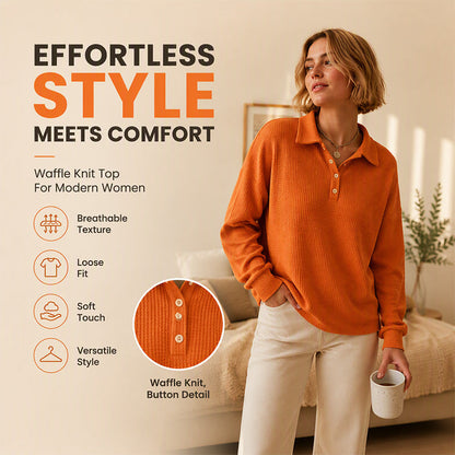 🍂Waffle Texture, Fall Layering👚 Women's Casual Waffle Knit Top – Textured Knit & Minimalist Design | Perfect for Commute, Shopping & Travel, Easy to Style ✨