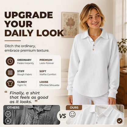 🍂Waffle Texture, Fall Layering👚 Women's Casual Waffle Knit Top – Textured Knit & Minimalist Design | Perfect for Commute, Shopping & Travel, Easy to Style ✨