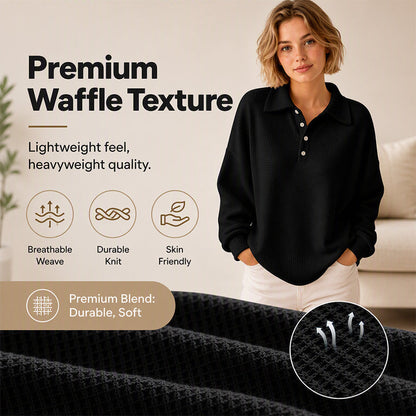 🍂Waffle Texture, Fall Layering👚 Women's Casual Waffle Knit Top – Textured Knit & Minimalist Design | Perfect for Commute, Shopping & Travel, Easy to Style ✨
