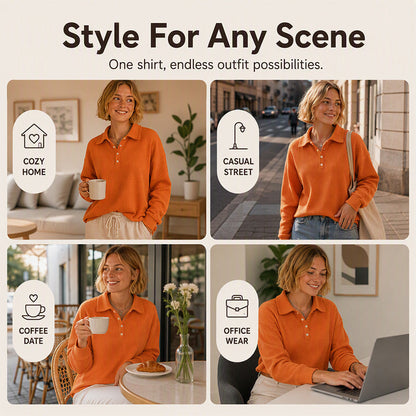 🍂Waffle Texture, Fall Layering👚 Women's Casual Waffle Knit Top – Textured Knit & Minimalist Design | Perfect for Commute, Shopping & Travel, Easy to Style ✨