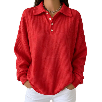 🍂Waffle Texture, Fall Layering👚 Women's Casual Waffle Knit Top – Textured Knit & Minimalist Design | Perfect for Commute, Shopping & Travel, Easy to Style ✨