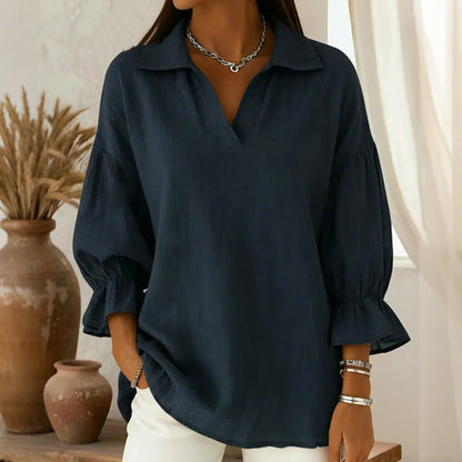 ☁️Relaxed Comfort, Everyday Style👚 Women's V-Neck Lantern Sleeve Top – Breathable & Crinkled Texture | Perfect for Casual Outings, Travel & Weekends, Easy to Wear ✨