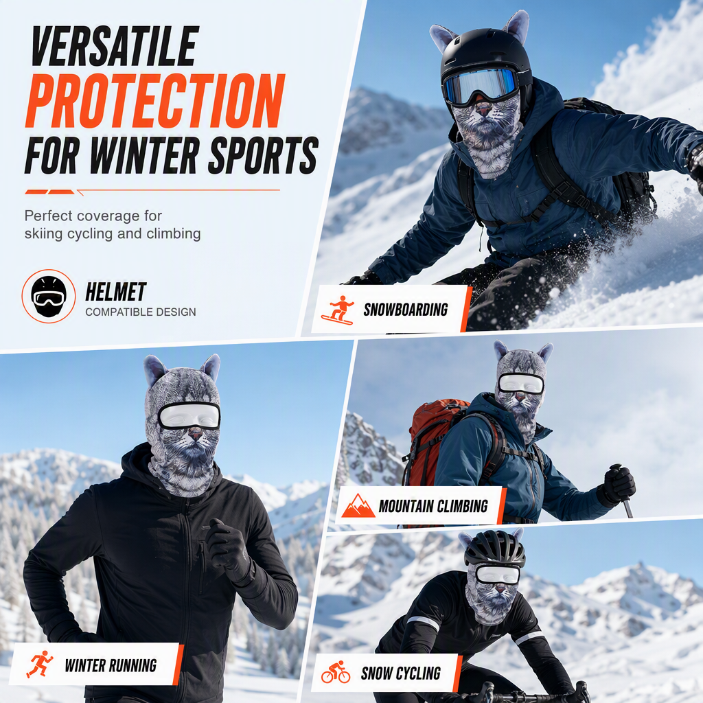 🌬️Windproof & Breathable, Elastic Fit🧑‍🤝‍🧑 Unisex Animal Balaclava – Flatlock Stitching & Standard Size | Perfect for Skiing, Cycling, Climbing & Running, All-Day Comfort & Protection ✨